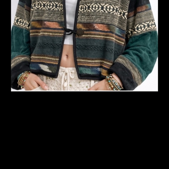 Vintage Southwestern Aztec Blanket Jacket Boho Western Cropped L - Picture 7 of 7